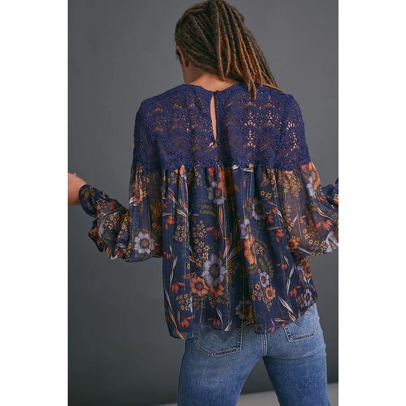 Anthropologie Mynahs Reynu Taandon Cristy Crotchet Beaded Blouse Boho Peasant XS - Picture 10 of 15